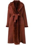 Liska Belted Fur Coat - Red