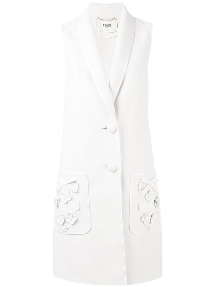 Fendi - Sleeveless Appliqué Jacket - Women - Silk/wool - 44, Nude/neutrals, Silk/wool