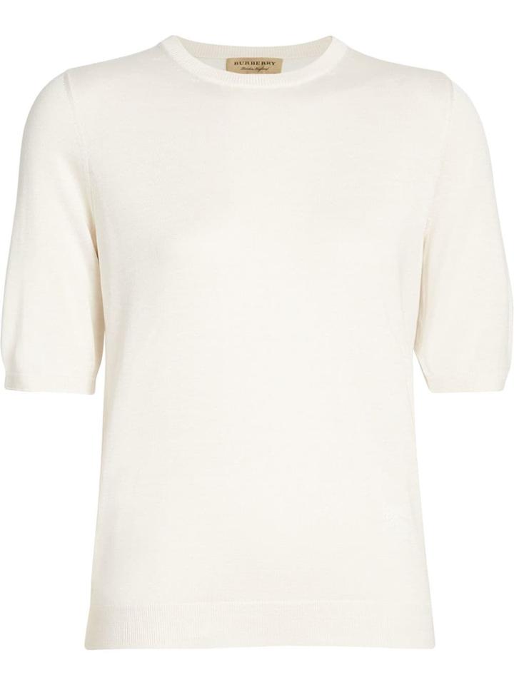 Burberry Short-sleeve Silk Cashmere Sweater - White