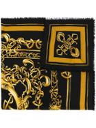 Versace 'barocco' Print Scarf, Women's, Black, Silk/cashmere