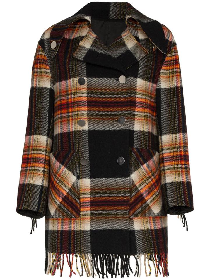 Calvin Klein 205w39nyc Checked Coat With Fringe Trims - Multicolour