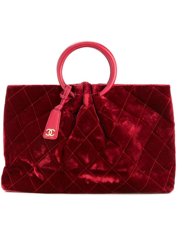 Chanel Vintage Matelassé Velour Tote Bag - Red