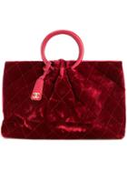 Chanel Vintage Matelassé Velour Tote Bag - Red