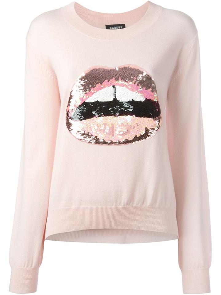 Markus Lupfer Sequinned Lips Appliqué Sweater - Pink & Purple