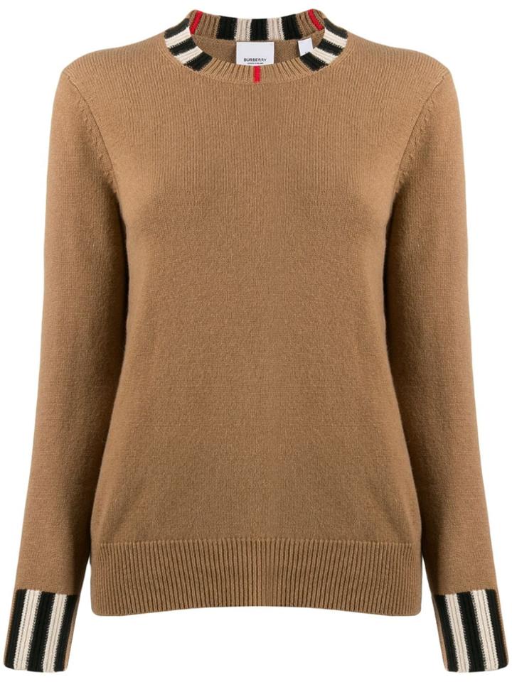 Burberry Icon Stripe Trimmed Jumper - Neutrals