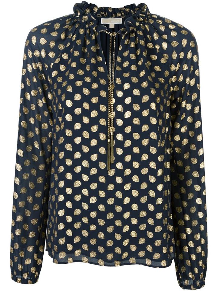 Michael Michael Kors 'bergalia' Patterned Blouse, Women's, Size: Large, Blue, Polyester