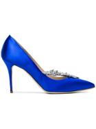 Manolo Blahnik Blue Nadira Jewel 90 Satin Pumps