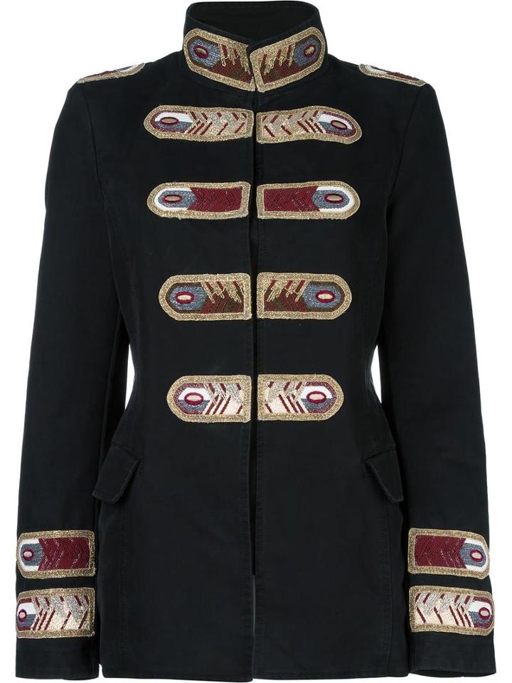 Ermanno Scervino Stripes Patch Military Jacket, Women's, Size: 42, Black, Cotton/viscose/brass