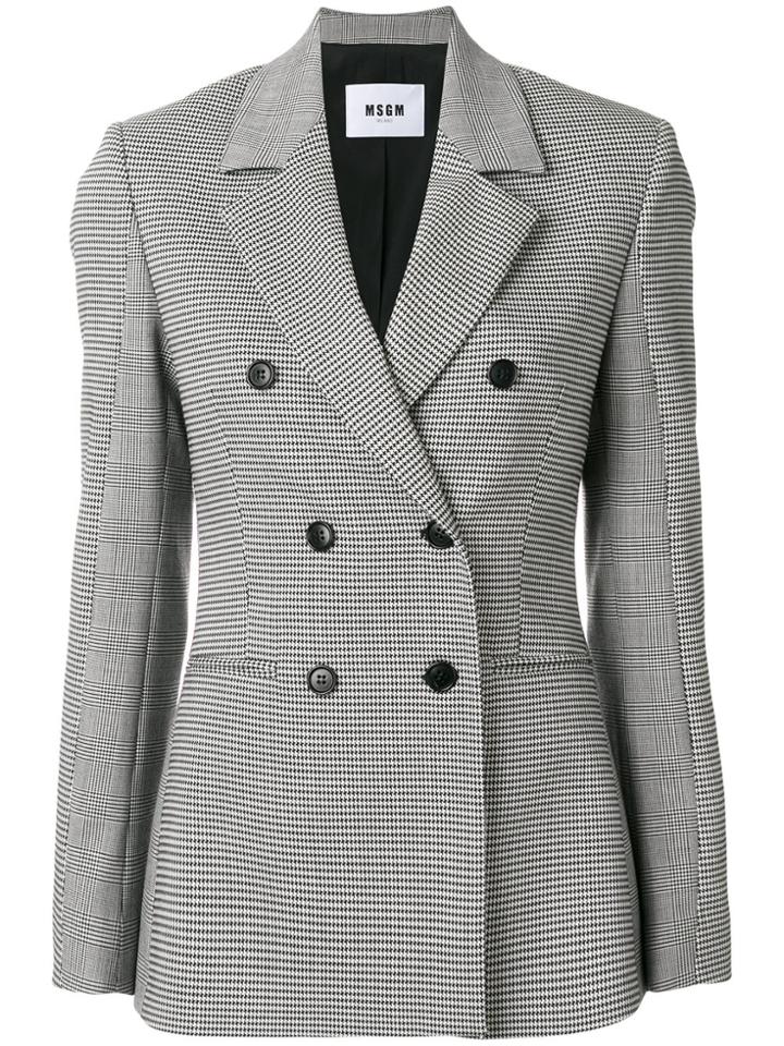 Msgm Houndstooth Double-breasted Blazer - Black