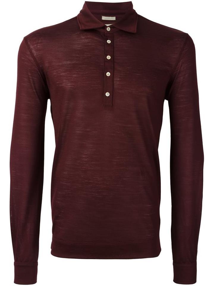 Massimo Alba Long-sleeve Polo Shirt, Men's, Size: Medium, Red, Wool