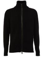 Ann Demeulemeester Grise Ribbed Roll Neck Zip Cardigan, Men's, Size: Small, Black, Nylon/alpaca