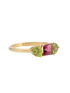 Sauer Anel Trillion Em Ouro Amarelo, Peridoto E Rubelita - Gold