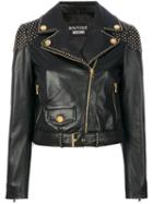 Boutique Moschino - Studded Biker Jacket - Women - Calf Leather/polyester - 44, Black, Calf Leather/polyester