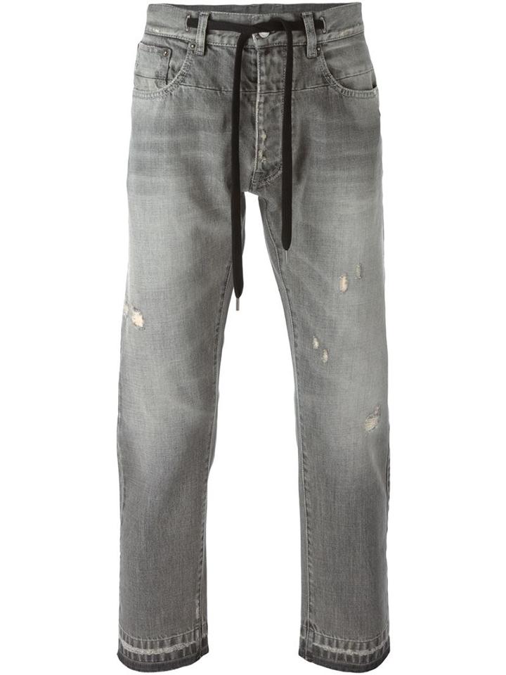 Andrea Pompilio Distressed Drawstring Jeans, Men's, Size: 50, Black, Cotton