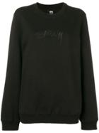 Stussy Oversized Embroidered Logo Sweatshirt - Black