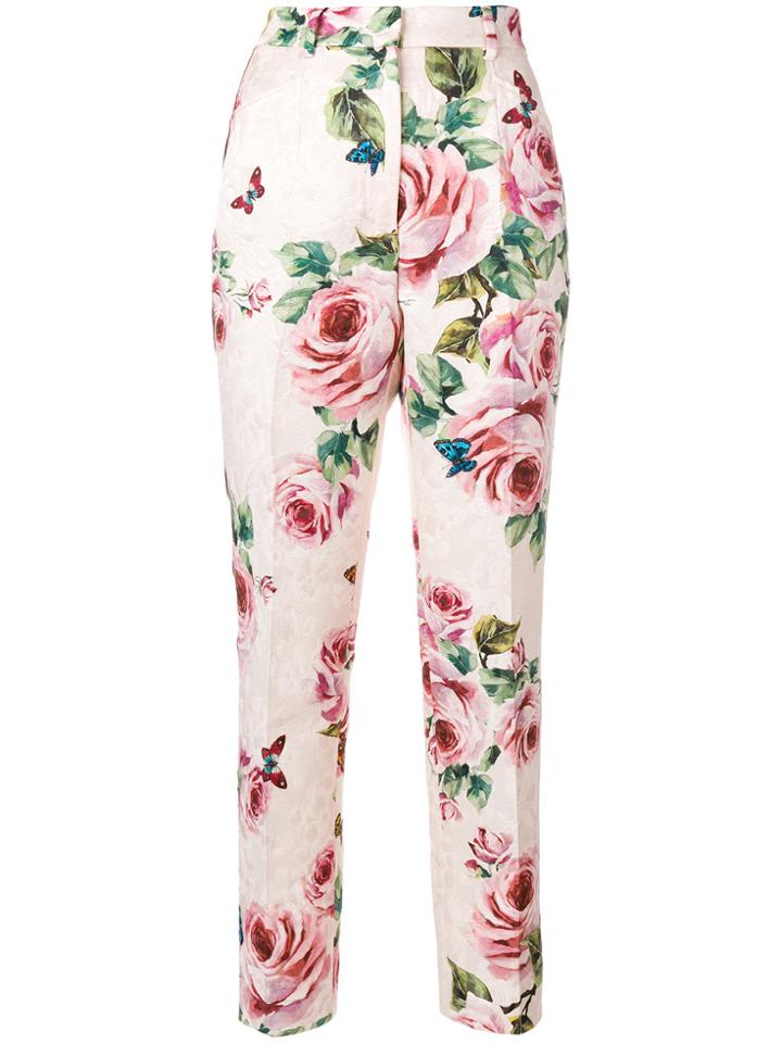 Dolce & Gabbana Rose Print Trousers - Pink & Purple
