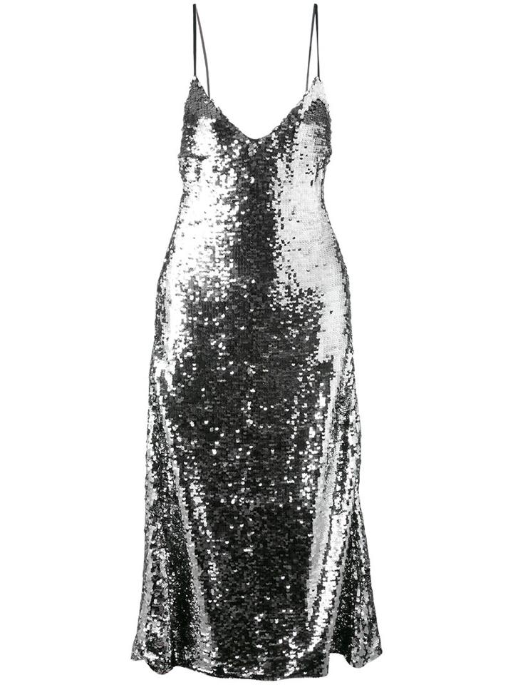 Off-white Sequin Embellished Slip Dress, Women's, Size: Xs, Grey, Silk/viscose/spandex/elastane