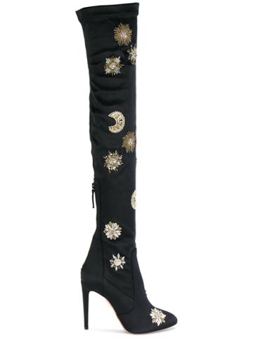 Aquazzura Dorado Embellished Satin Boots - Black