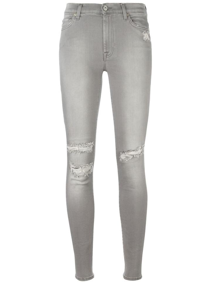 7 For All Mankind Light Distressed Skinny Jeans, Women's, Size: 28, Grey, Cotton/polyester/spandex/elastane