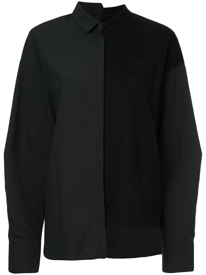 Aula Contrast Panel Asymmetric Shirt - Black
