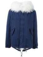 Mr & Mrs Italy Raccoon Fur Trim Jacket, Women's, Size: Medium, Blue, Cotton/lamb Nubuck Leather/alpaca/racoon Fur