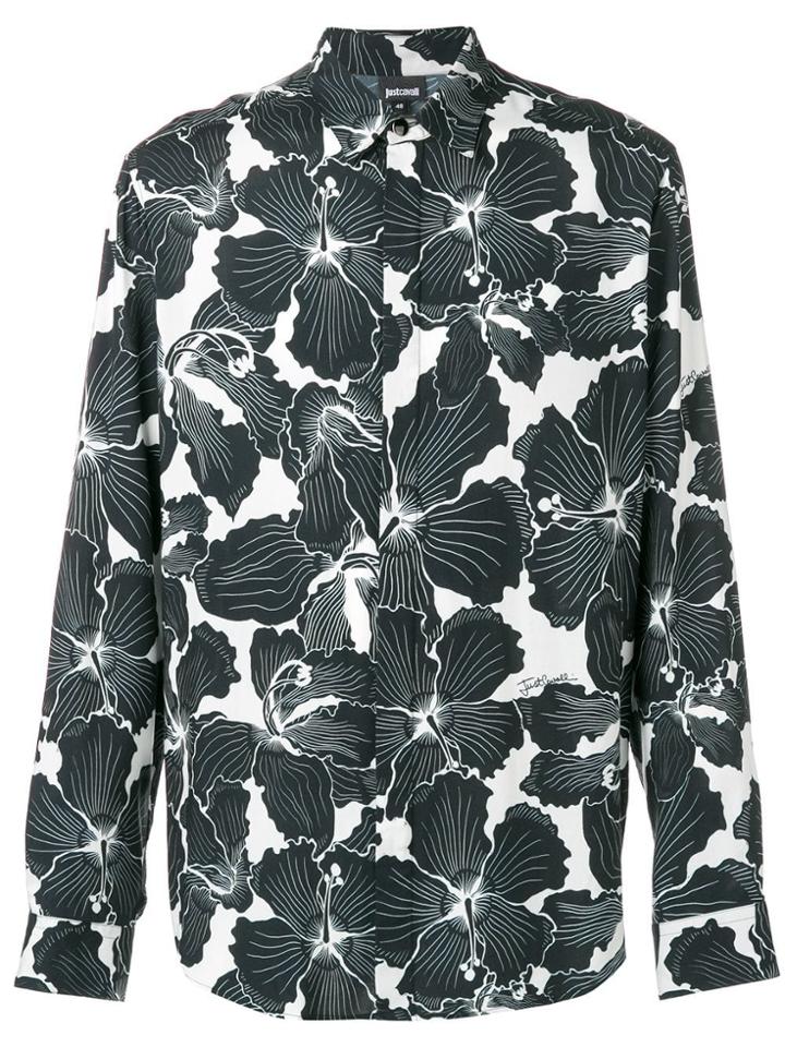 Just Cavalli Hibiscus Print Shirt - Black