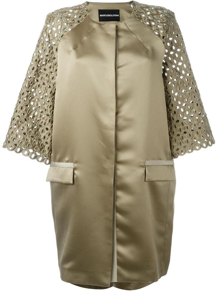 Marco Bologna Lace Sleeves Coat, Women's, Size: 38, Green, Polyester