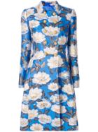 Dolce & Gabbana Floral Double Breasted Jacquard Coat - Blue