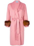 Prada Fox Fur Cuff Robe Coat - Pink & Purple
