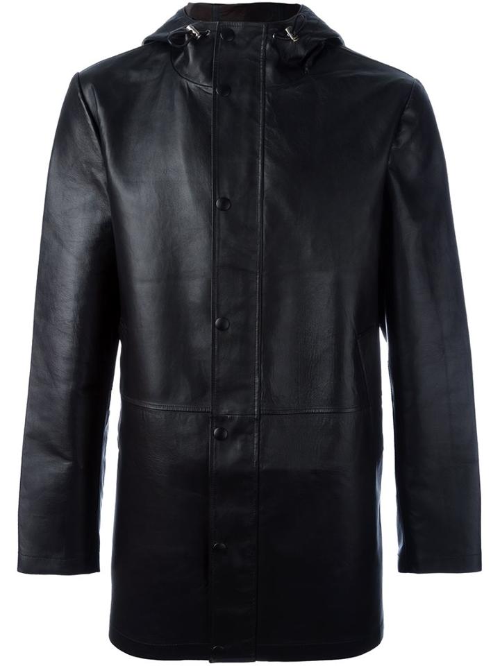 Desa 1972 Hooded Coat, Men's, Size: 50, Black, Leather/polyester/wool