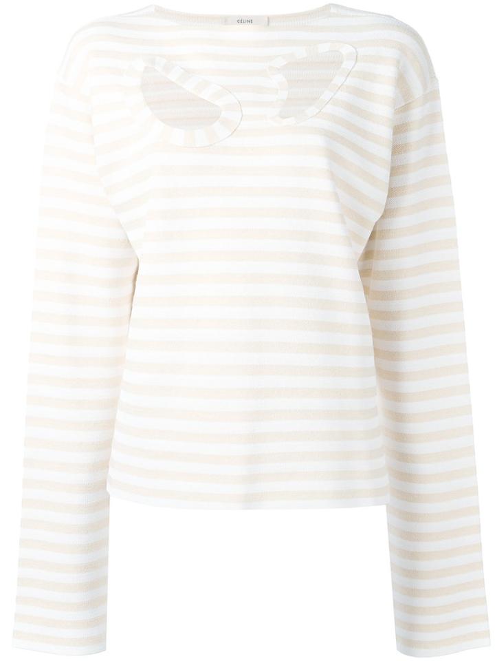 Céline Striped Sweatshirt With Cut-out Detail, Women's, Size: Xs, Nude/neutrals, Cotton/polyester/viscose