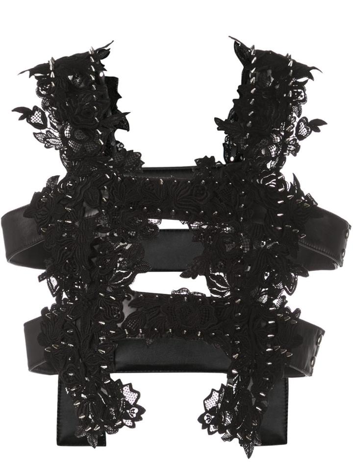 Noir Floral Embroidered Cut-detail Top - Black