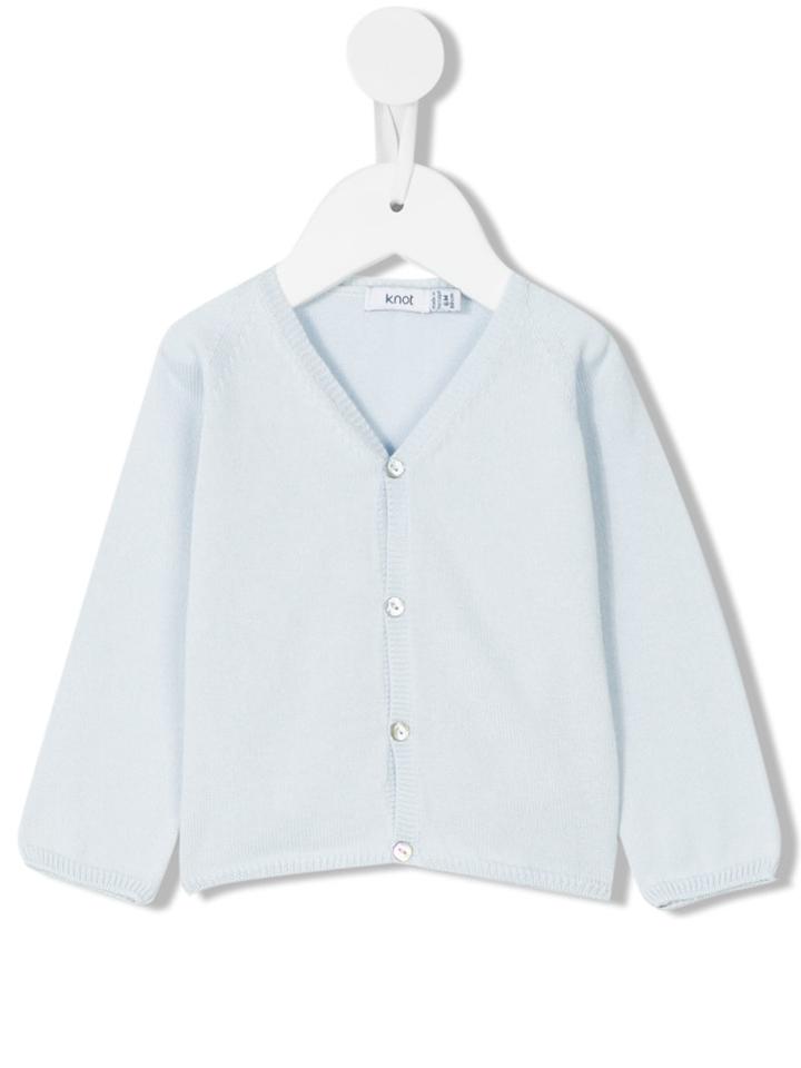 Knot - Raglan Sleeve Basic Cardigan - Kids - Cotton - 3 Mth, Blue