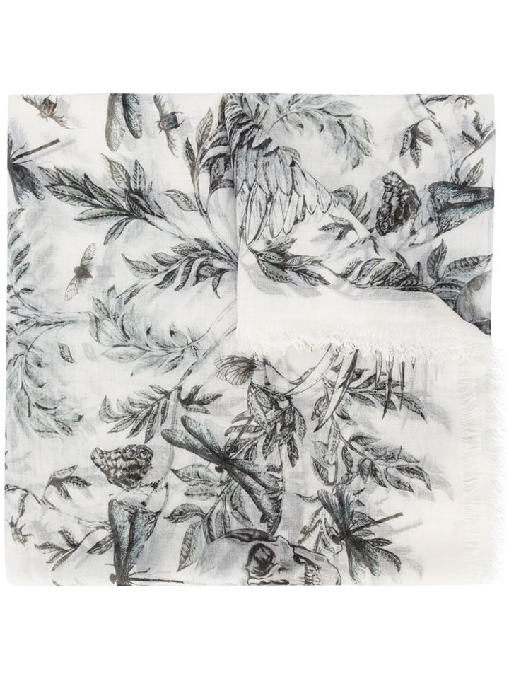 Alexander Mcqueen Eagle & Leaves Scarf - White