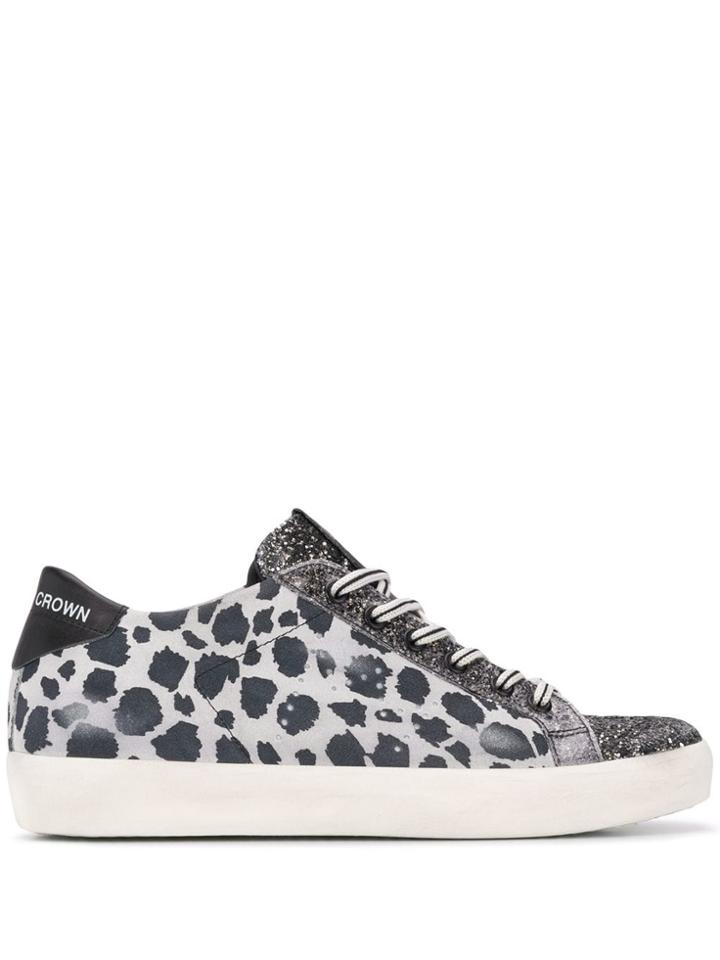 Leather Crown Animal Print Snearkers - Grey