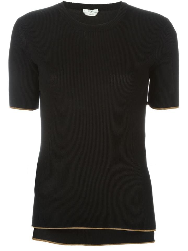 Fendi Ribbed T-shirt, Women's, Size: 44, Black, Silk