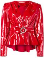 Alessandra Rich Plastic Belted Jacket, Women's, Size: 38, Red, Cotton/polyurethane/viscose
