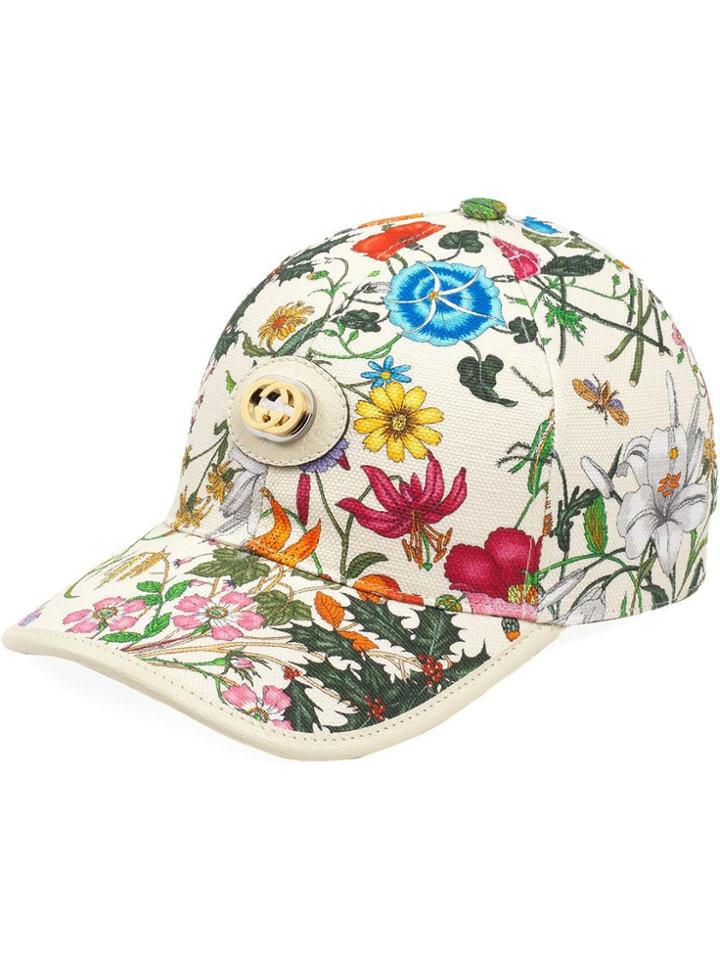 Gucci Floral Pattern Baseball Hat - White