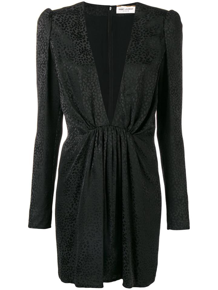Saint Laurent V-neck Fitted Dress - Black