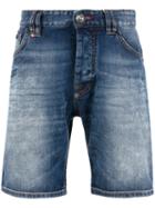 Philipp Plein Logo Denim Shorts, Men's, Size: 38, Blue, Cotton/spandex/elastane/polyester