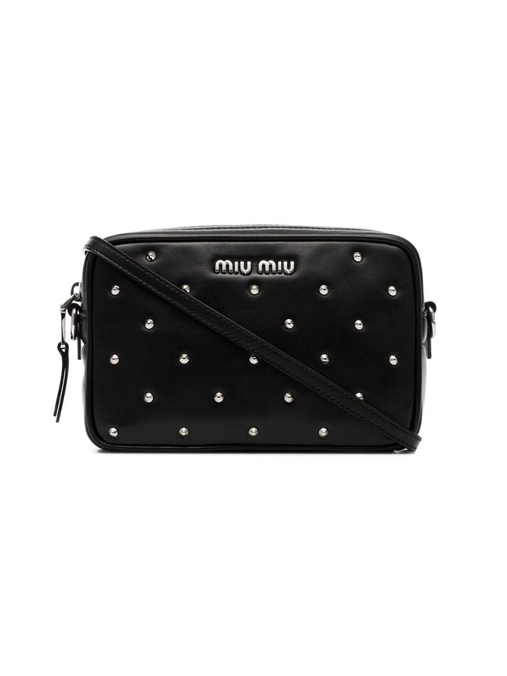 Miu Miu Black Stud Embellished Leather Camera Bag