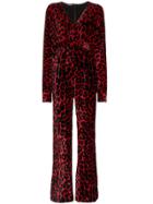 Balmain Leopard Print Wide Leg Velvet Jumpsuit - Black