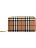 Burberry Vintage Check And Leather Ziparound Wallet - Nude & Neutrals