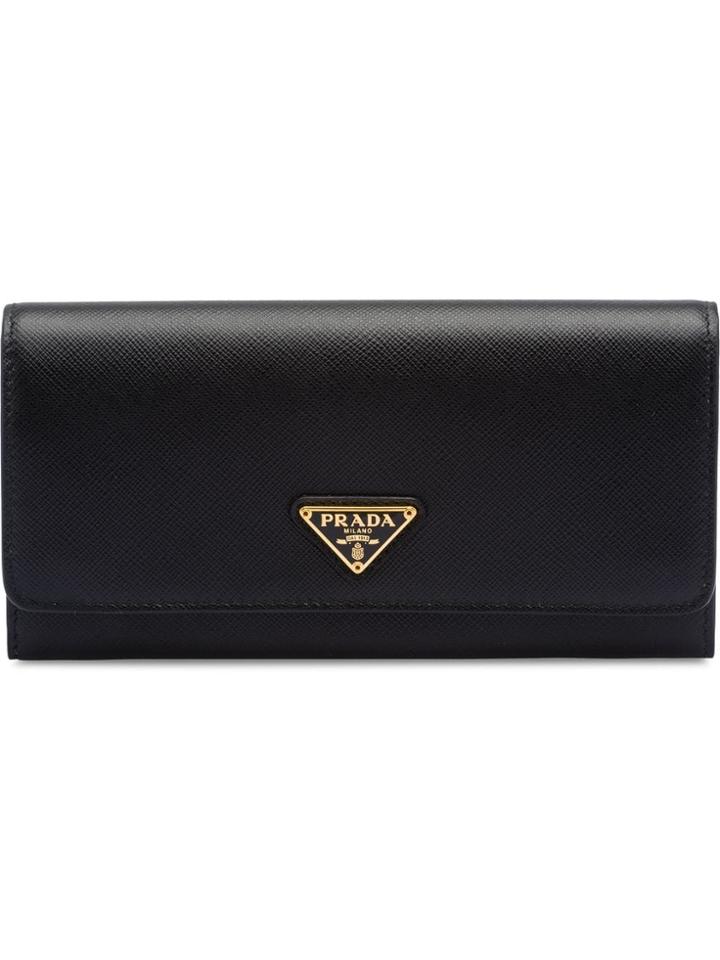 Prada Saffiano And Banana Print Wallet - Black