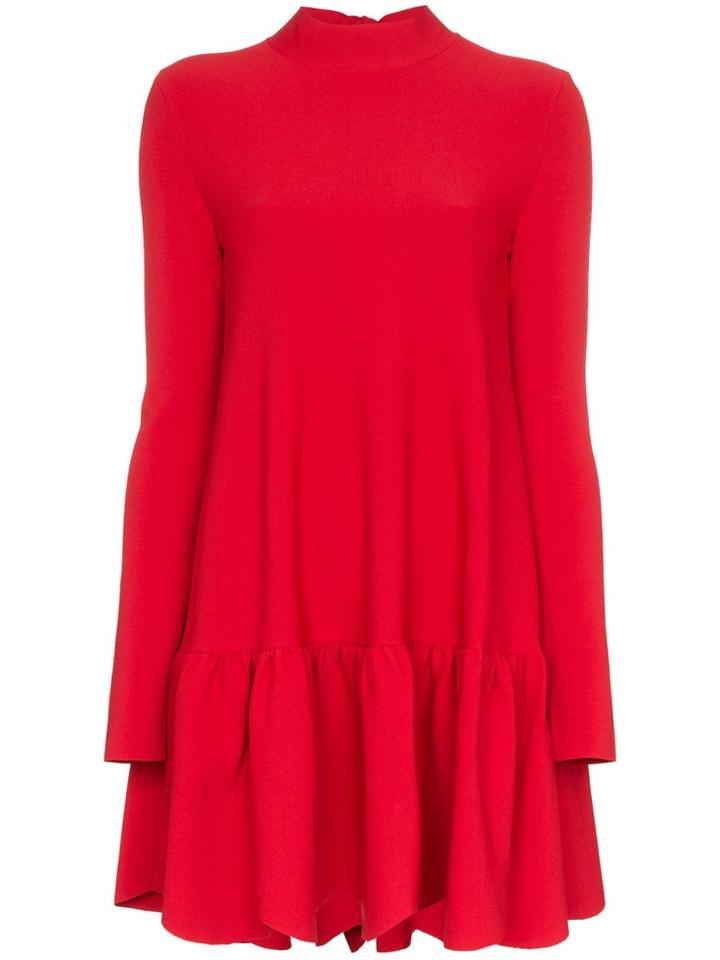 Valentino Scallop Hem Stretch Jersey Mini Dress - Red