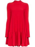 Valentino Scallop Hem Stretch Jersey Mini Dress - Red