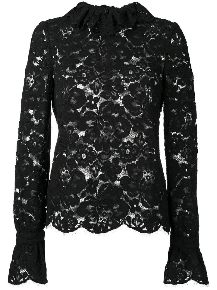 Philosophy Di Lorenzo Serafini - Frilled Neck Lace Blouse - Women - Cotton/polyamide - 40, Black, Cotton/polyamide