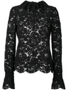 Philosophy Di Lorenzo Serafini - Frilled Neck Lace Blouse - Women - Cotton/polyamide - 40, Black, Cotton/polyamide