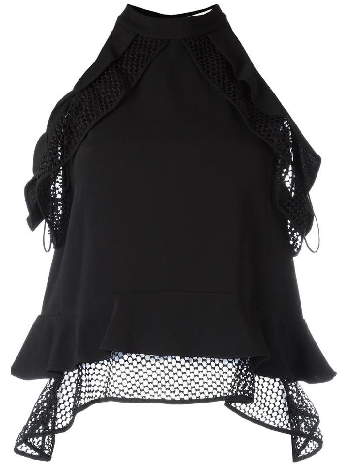 Jonathan Simkhai Ruffled Sleeveless Blouse, Women's, Size: Small, Black, Acetate/viscose/spandex/elastane/polyester