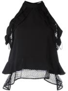 Jonathan Simkhai Ruffled Sleeveless Blouse, Women's, Size: Small, Black, Acetate/viscose/spandex/elastane/polyester